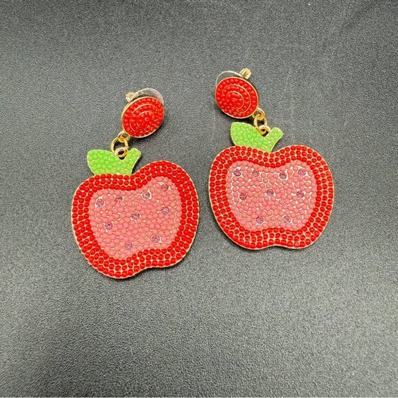 Apple-Shaped Cute School Teacher Beaded Earrings with Rhinestones - Picture 8 of 8